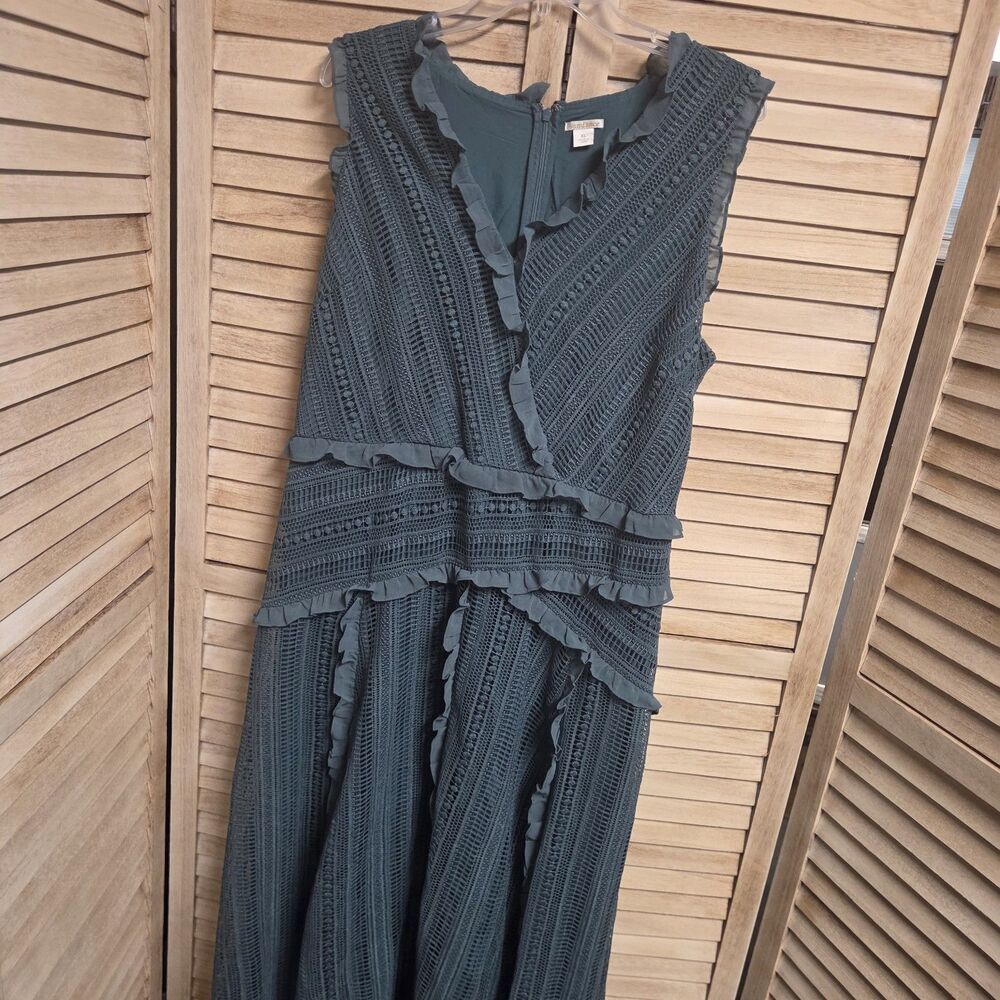 Sundance Boho Crochet Lined Ruffle Maxi A Line Tank Dress XL Green Whimsigoth